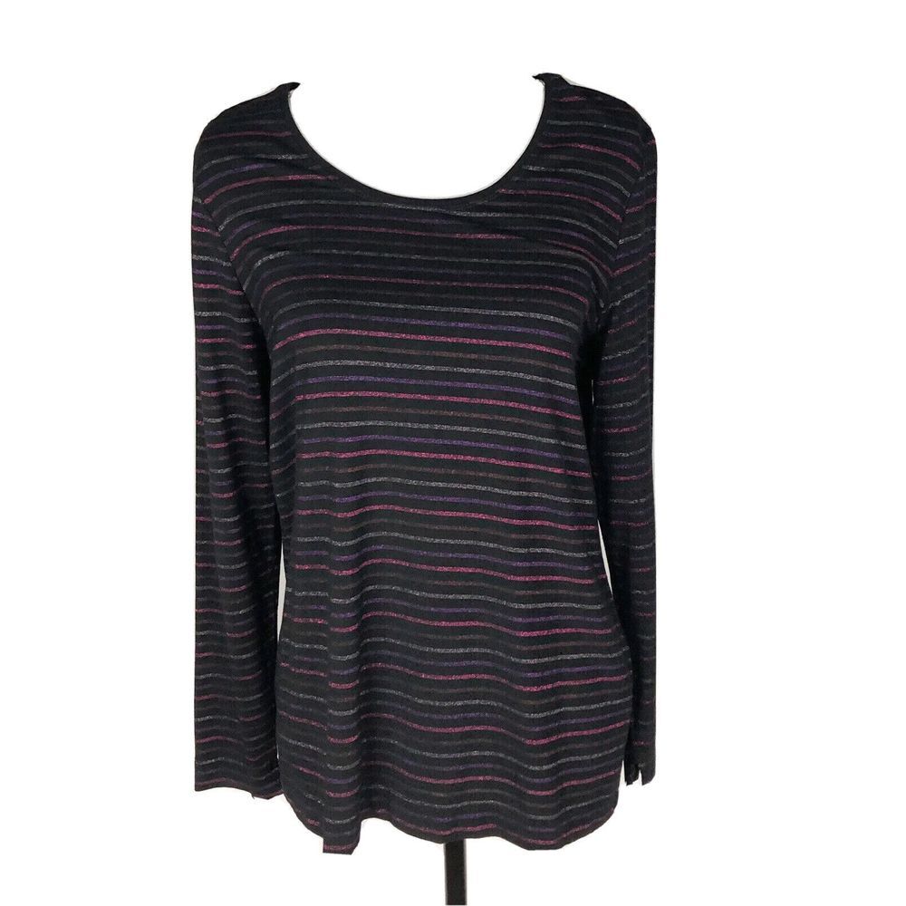 Women's Size 1 Black Colorful Striped Metallic, Chico's Long Sleeve Top